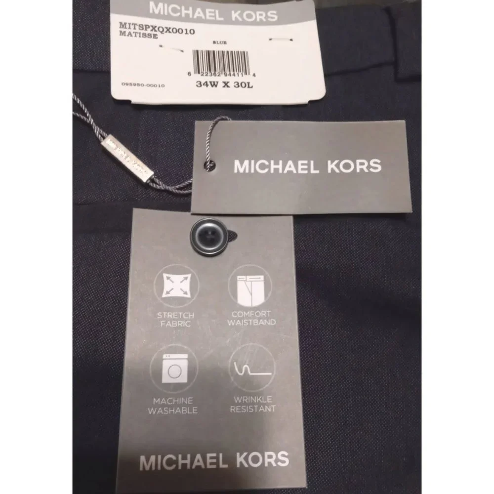 NWT Michael Kors Dark Blue Matisse Dress Trouser Pants Flat Front 34X30 - Picture 4 of 7